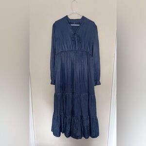 Maternity Long-Sleeved Blue Tiered Ruffled Sundress